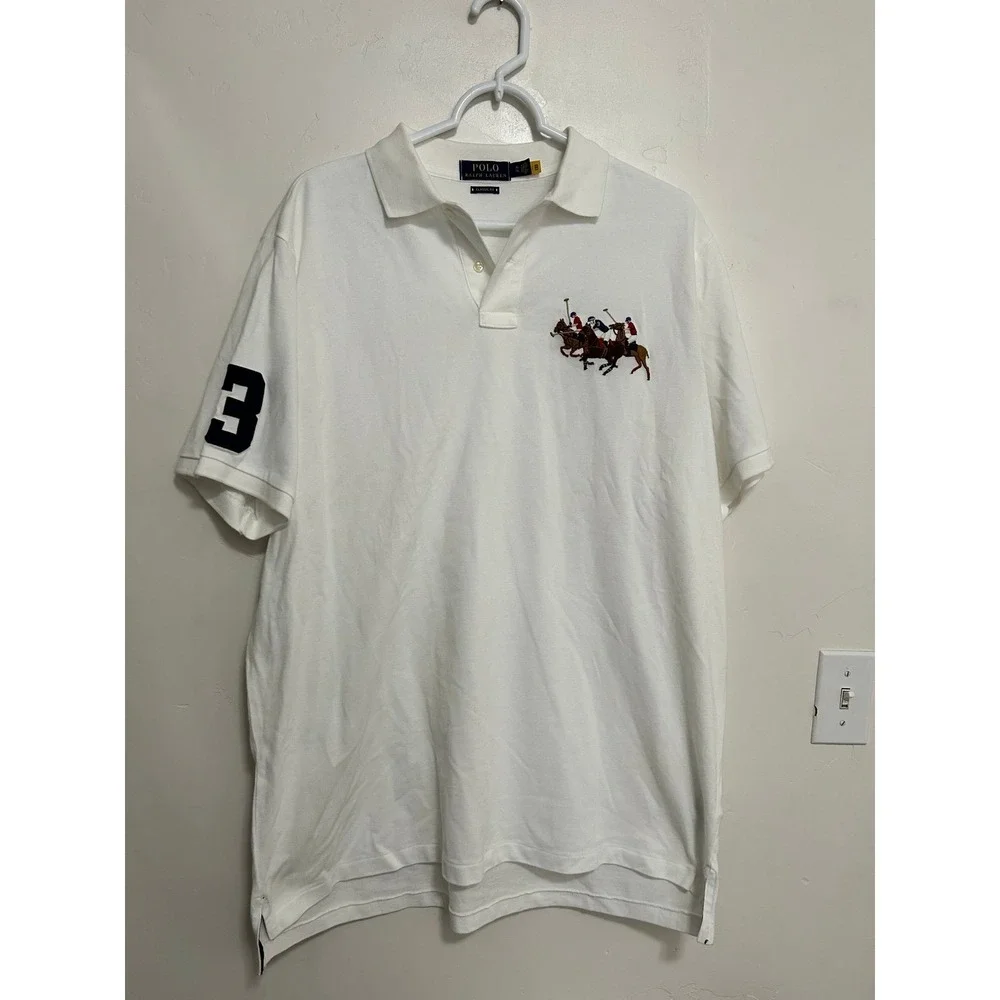 Polo Ralph Lauren Short‎ Sleeve Classic Fit Shirt Mens White Triple Pony Size XL